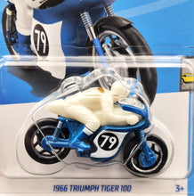 Load image into Gallery viewer, Hot Wheels 2024 1966 Triumph Tiger 100 Blue #190 Factory Fresh 10/10 New Long Card
