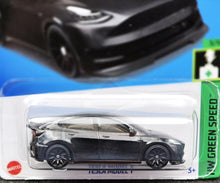 Load image into Gallery viewer, Hot Wheels 2024 Tesla Model Y Black #15 HW Green Speed 3/10 New Long Card