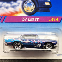 Load image into Gallery viewer, Hot Wheels 1995 '57 Chevy - Exposed Engine Dark Blue #290 Steel Stamp Series 4/4 New Long Card