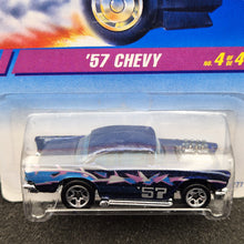 Load image into Gallery viewer, Hot Wheels 1995 '57 Chevy - Exposed Engine Dark Blue #290 Steel Stamp Series 4/4 New Long Card