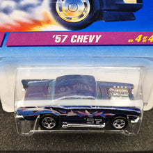 Load image into Gallery viewer, Hot Wheels 1995 '57 Chevy - Exposed Engine Dark Blue #290 Steel Stamp Series 4/4 New Long Card