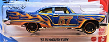 Load image into Gallery viewer, Hot Wheels 2020 '57 Plymouth Fury Blue #168 HW Flames 2/10 New Long Card