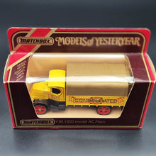 Load image into Gallery viewer, Matchbox 1920 Mack AC Truck Consolidated Motor Lines Ltd Yellow Models Of Yesteryear Y30-1