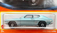 Load image into Gallery viewer, Matchbox 2022 1970 Ford Capri Light Blue #41 MBX Showroom New Long Card