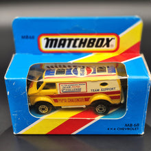 Load image into Gallery viewer, Matchbox 1985 4x4 Chevrolet Van Yellow MB68 Team Matchbox - Pepsi TM-1 Boxed