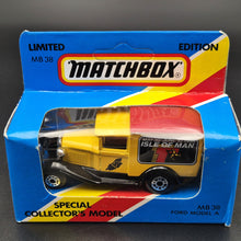 Load image into Gallery viewer, Matchbox 1988 Ford Model A Van Isle of Man TT Races Yellow 1-75 Series MB38 Boxed
