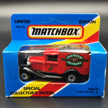 Load image into Gallery viewer, Matchbox 1990 Ford Model A Van Mervyn Wynne Diecast Models Red 1-75 Series MB38 Boxed