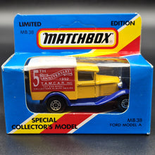 Load image into Gallery viewer, Matchbox 1992 Ford Model A Van 5th Anniversary T.A.M.C.A.R Yellow 1-75 Series MB38 Boxed
