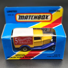 Load image into Gallery viewer, Matchbox 1992 Ford Model A Van 5th Anniversary T.A.M.C.A.R Yellow 1-75 Series MB38 Boxed