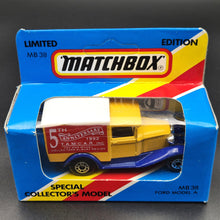 Load image into Gallery viewer, Matchbox 1992 Ford Model A Van 5th Anniversary T.A.M.C.A.R Yellow 1-75 Series MB38 Boxed