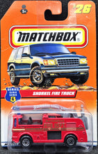 Load image into Gallery viewer, Matchbox 1998 Snorkel Fire Truck Red #26 To The Rescue Series 6/10 Long Card
