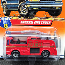 Load image into Gallery viewer, Matchbox 1998 Snorkel Fire Truck Red #26 To The Rescue Series 6/10 Long Card