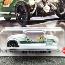 Load image into Gallery viewer, Matchbox 2025 2021 Morgan 3 Wheeler British Racing Green #57 MBX Showroom New Long Card