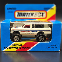 Load image into Gallery viewer, Matchbox 1985 4x4 Open Back Pickup Truck White MB63 Bob Jane T-Marts Limited Edition Sealed Box