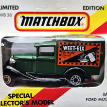 Load image into Gallery viewer, Matchbox 1990 Ford Model A Van Sanitarium-Weet-Bix Health Biscuit Dark Green Series 1-75 MB38 Boxed