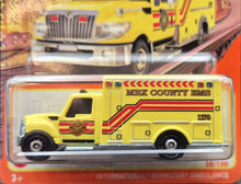 Load image into Gallery viewer, Matchbox 2023 International WorkStar Ambulance Yellow #38 MBX Metro Long Card