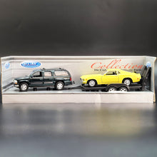 Load image into Gallery viewer, Welly 2001 Chevrolet Suburban &amp; 1970 Ford Mustang Boss 302 Off-Roader Trailer Set Collection