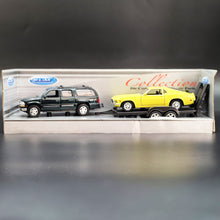 Load image into Gallery viewer, Welly 2001 Chevrolet Suburban &amp; 1970 Ford Mustang Boss 302 Off-Roader Trailer Set Collection