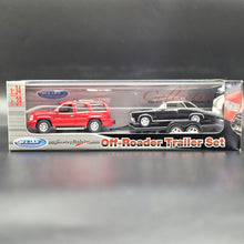 Load image into Gallery viewer, Welly 2002 Cadillac Escalade &amp; 1965 Pontiac GTO Off-Roader Trailer Set Collection