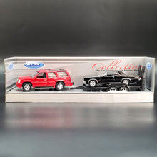 Load image into Gallery viewer, Welly 2002 Cadillac Escalade &amp; 1965 Pontiac GTO Off-Roader Trailer Set Collection