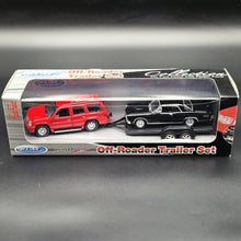 Load image into Gallery viewer, Welly 2002 Cadillac Escalade &amp; 1965 Pontiac GTO Off-Roader Trailer Set Collection