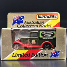 Load image into Gallery viewer, Matchbox 1990 Ford Model A Van John West Salmon Dark Green Series 1-75 MB38 Boxed