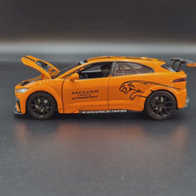 Load and play video in Gallery viewer, Explorafind 2019 Jaguar I-Pace e-Trophy Yellow 1:32 Die Cast Car
