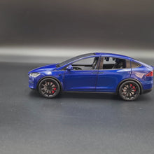 Load and play video in Gallery viewer, Explorafind 2020 Tesla Model X Blue 1:24 Die Cast Car