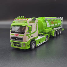 Load and play video in Gallery viewer, Explorafind 2014 Volvo FH16 Style Fuel/Oil Tanker Semi-Truck Green/White 1:50 Die Cast
