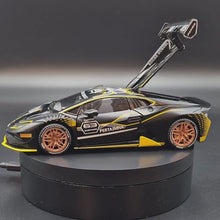 Load and play video in Gallery viewer, Explorafind 2022 Lamborghini Huracán LP 620-2 Super Trofeo EVO2 Satin Black 1:32 Die Cast Car