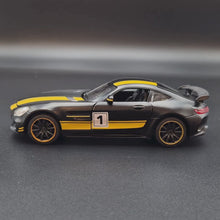 Load and play video in Gallery viewer, Explorafind 2019 Mercedes-Benz GT Satin Black 1:32 Die Cast Car