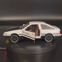 Load and play video in Gallery viewer, Explorafind 1986 Toyota Trueno AE86 "Initial D" White 1:32 Die Cast Car