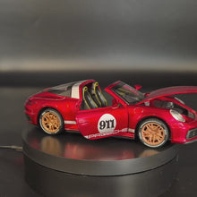 Load and play video in Gallery viewer, Explorafind 2021 Porsche 911 Targa 4S Metallic Red 1:32 Die Cast Car