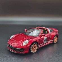 Load and play video in Gallery viewer, Explorafind 2021 Porsche 911 Targa 4S Metallic Red 1:32 Die Cast Car