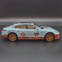 Load and play video in Gallery viewer, Explorafind 2019 Porsche Panamera S Gulf Blue 1:24 Die Cast Car
