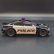 Load and play video in Gallery viewer, Explorafind 2023 Dodge Charger Hellcat Police Car Black 1:32 Die Cast Car
