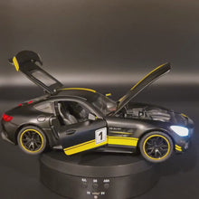 Load and play video in Gallery viewer, Explorafind 2021 Mercedes-Benz AMG GTR Matte Black 1:24 Die Cast Car