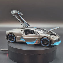 Load and play video in Gallery viewer, Explorafind 2021 Bugatti Divo Satin Grey 1:32 Die Cast Car