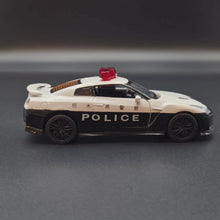 Load and play video in Gallery viewer, Explorafind 2018 Nissan GT-R Police Car White/Black 1:32 Die Cast Car