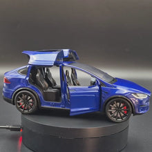 Load and play video in Gallery viewer, Explorafind 2020 Tesla Model X Blue 1:24 Die Cast Car