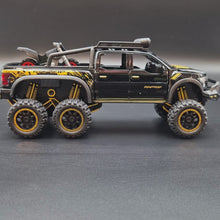 Load and play video in Gallery viewer, Explorafind 2023 Ford Raptor F-150 6x6 Black 1:24 Die Cast Pickup