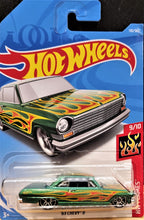 Load image into Gallery viewer, Hot Wheels 2018 &#39;63 Chevy II Green #110 HW Flames 9/10 New Long Card
