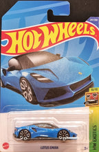 Load image into Gallery viewer, Hot Wheels 2022 Lotus Emira Blue #247 HW Exotics 10/10 New Long Card
