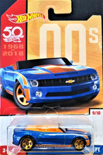 Load image into Gallery viewer, Hot Wheels 2018 Camaro Convertible Concept Blue 50th Anniversary Throwback 9/10
