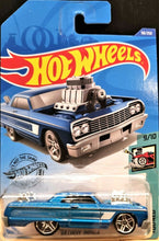 Load image into Gallery viewer, Hot Wheels 2020 &#39;64 Chevy Impala Blue #58 Tooned 9/10 New Long Card
