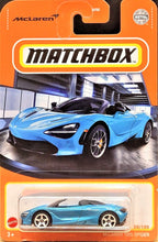 Load image into Gallery viewer, Matchbox 2021 McLaren 720S Spider Blue MBX Showroom #20/100 New Long Card
