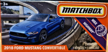 Load image into Gallery viewer, Matchbox 2020 &#39;18 Ford Mustang Convertible Blue #54 MBX Highway New Sealed Box
