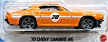 Load image into Gallery viewer, Hot Wheels 2021 &#39;70 Chevy Camaro RS Orange #179 Then &amp; Now 8/10 New Long Card
