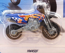Load image into Gallery viewer, Hot Wheels 2021 HW450F Motorbike Blue #182 HW Race Team 2/10 New Long Card

