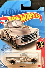 Load image into Gallery viewer, Hot Wheels 2021 &#39;52 Chevy Matte Grey #229 HW Flames 3/5 New Long Card
